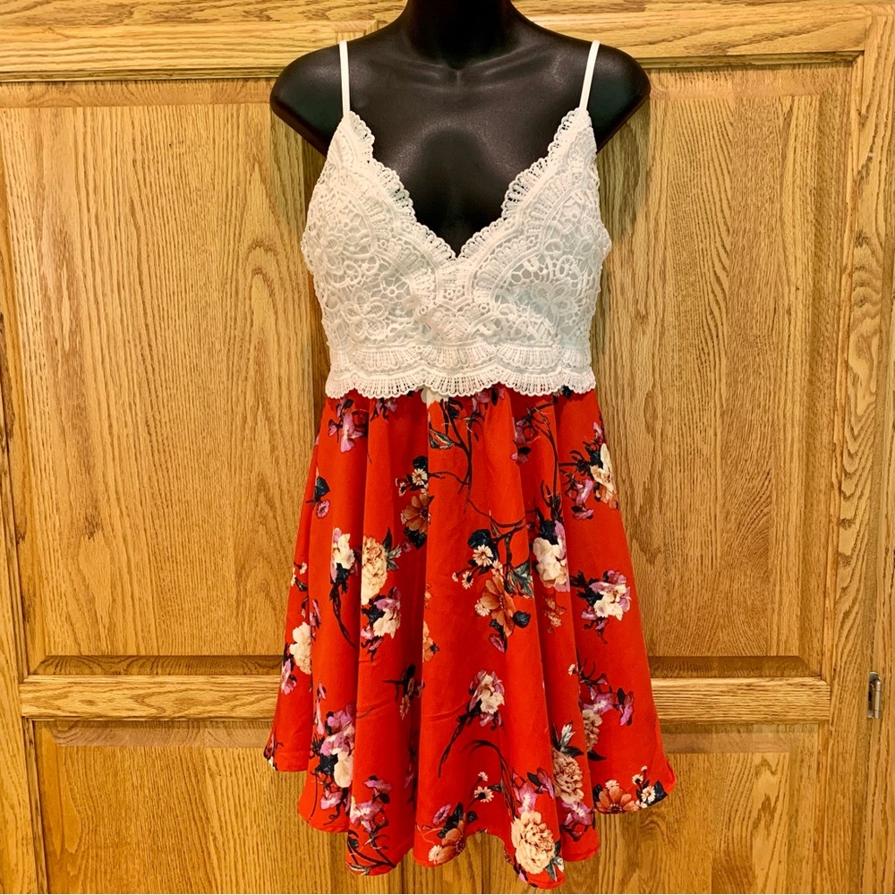Haute Monde lace top red dress , junior Large